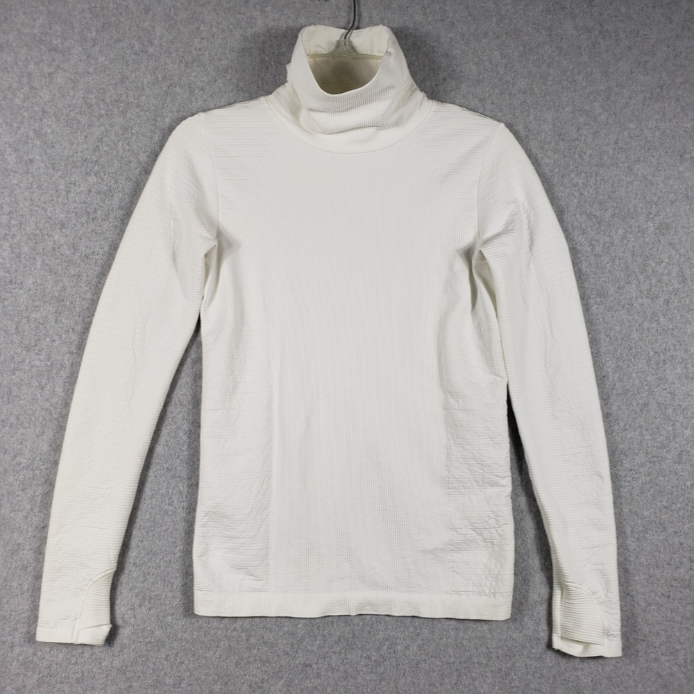 Athleta White Ribbed Turtleneck Top Performance Base Layer Minimalist Athleisure